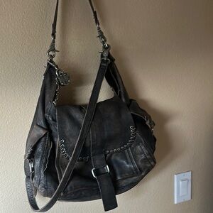 We the free Leigh Distressed Tote Leather Shoulder Bag with Metallic Hardware